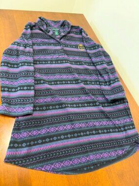Ralph Lauren Purple Black Fleece Sleepshirt Tunic Nightgown Pockets